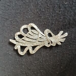 Large vintage branch flower pin, silver-tone, not marked, gray stones